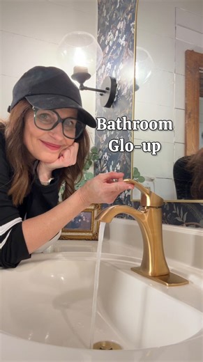 Rita Stapleton | DIY Tutorials & Home Projects on Instagram: "(#AD)This vanity glow-up was almost perfect… almost. Fresh color, new hardware, everything coming together — and then I realized the faucet was throwing off the whole vibe. So I upgraded the quality and treated myself to the Moen Voss faucet, and it finished the entire space in the best way. Moen has so many bathroom collections that it was easy to find one that matched my style. And now I’m wondering… who thinks the Voss vanity light