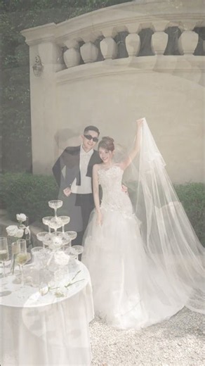 Chiếc váy cưới trắng bồng bềnh, tà voan bay trong nắng cùng ly champagne lấp lánh!