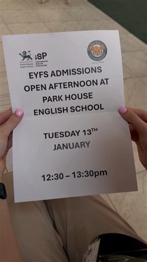 We are pleased to welcome prospective families to our Early Years Foundation Stage (Ages 3–5) Admissions Open Afternoon at Park House English School. 📅Tuesday 13 January ⏰ 12:30pm – 1:30pm 📍 Cubs Corner (EYFS), Park House English School Come and meet our friendly EYFS team, tour our bright and engaging facilities, and discover what makes Cubs Corner a nurturing and inspiring first step in your child’s learning journey. This event offers a valuable opportunity to see our Early Years provision i