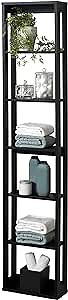 Zenna Home Wall Mounted Storage Shelf, Wood Space Saving Storage Organizer with 7 Shelves, Shelving Unit for Small Spaces like Bathroom and Kitchen, Black