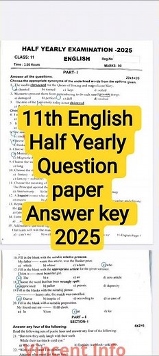 11th English Half yearly Question paper answer key 2025| #vjalerts