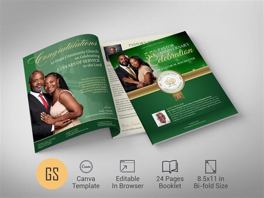 Church Anniversary Souvenir Book Template: Green & Gold, 24 Page (canva, Digital Download) - Etsy
