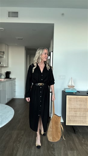 Effortless, timeless, and endlessly versatile  A black shirt dress…the ultimate wardrobe hero. I belted it for shape and paired it with two-tone slingbacks for a touch of quiet luxury. Day to night made simple. Typelink #MidlifeStyle #QuietLuxury #EffortlessStyle #ChicInBlack #EverydayElevated #Over40Style #CityChicStyle #ClassicWardrobe #OOTDInspo #TimelessStyle | T'S City Chic | Facebook