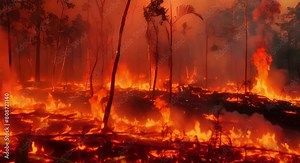 Forest fire danger due to climate change threatens wildlife in burnt areas . Concept Climate Change, Forest Fires, Wildlife Conservation, Environmental Threats, Ecosystem Disruption