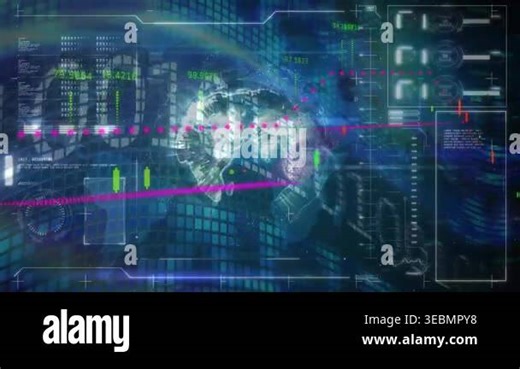 Animation of looping binary codes, graphs and globe with database against abstract background. Digitally generated, hologram, report, finance, coding, machine learning and technology concept Stock Video Footage - Alamy