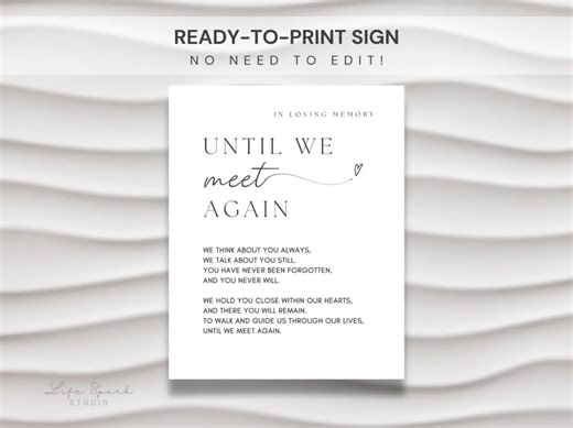 Wedding Memorial Table Sign: in Loving Memory - Until We Meet Again Poem (digital Download) - Etsy