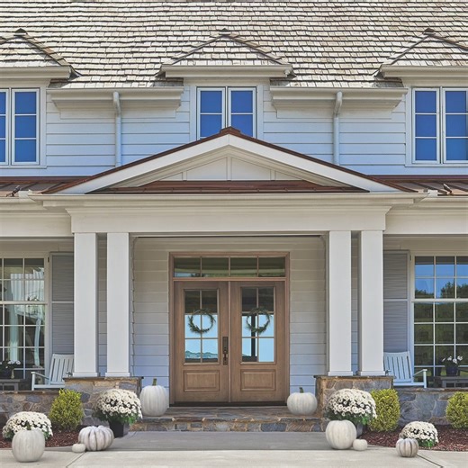 JELD-WEN’s Architectural™ Collection features customizable fiberglass exterior doors that beautifully replicate the look of real wood. They deliver a warm welcome to guests all year round. 🚪 Fall in love with your entryway: https://bit.ly/3riWns3 | JELD-WEN Windows & Doors