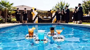 Seenelling 12 Pcs Graduation Inflatable Drink Holders 2026 Grad Drink Floats Pool Cupholder Reusable Congrats Grad Beverage Floating Cup Coasters for Summer Swimming Pool Graduation Party Decor