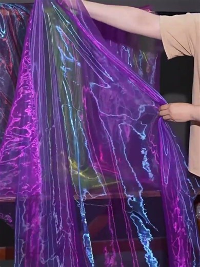 Holographic Gradient Tulle Fabric: Purple Dual-Color Organza for Hanfu, Dresses & Stage Costumes
