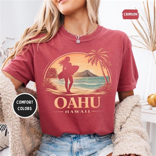 Vintage Oahu Hawaii Surf Silhouette Comfort Colors T-shirt | Retro Hawaiian Beach Palm Graphic Tee - Etsy