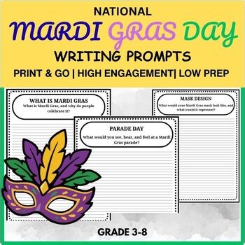 Mardi Gras Activities | Writing Prompts for Grades 3–8 | 20 Creative Prompts