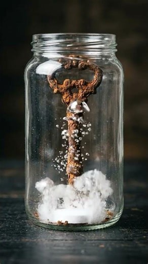 Rusty Key Cleaning in Glass Jar | Satisfying Rust Removal #shorts