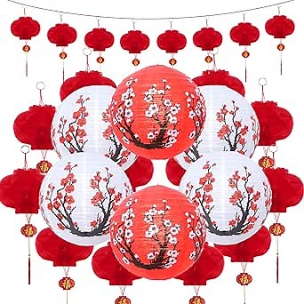 20 Pcs 12 Inch Chinese Japanese Paper Lanterns 8 Inch Chinese Red Paper Lanterns Chinese New Year Japanese Hibachi Party Decorations for Spring Festival, Chinese New Year, Wedding and Restaurant