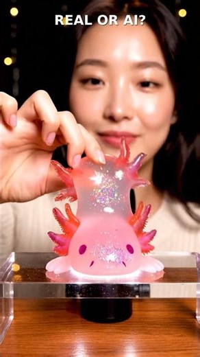 Eating a Translucent Jelly Axolotl ASMR 🦎✨ Real or AI? #Shorts