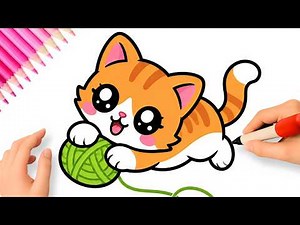HOW TO DRAW A CUTE KAWAII CAT EASY 🧶