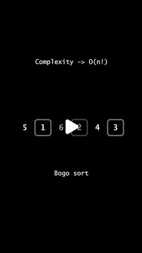 Animations | Programming | Algorithms on Instagram: "Bogo Sort is a funny but not-so-smart way to sort things. Imagine you have a messy deck of cards, and instead of organizing them in order, you shuffle randomly over and over until, by chance, they end up in order. It's like hoping your room cleans itself magically. The problem is, on average, it takes a crazy amount of time, making it a silly method that's more for laughs than for real use. . . If you have any questions or need further clarifi
