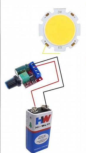 3W LED COB Dimmer Circuit: How to Control Brightness using 9V Battery 💡 #shortsfeed #rgexperiment