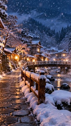 Deep Sleep Japanese Ambient Music｜Japanese Ambient: Snowy Onsen Village ~ Lantern-Lit Winter Night [
