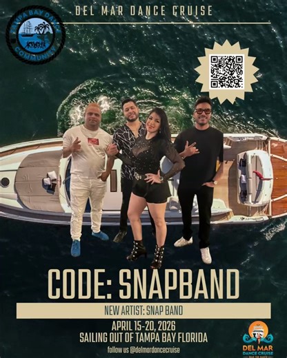 RELPro Events & Entertainment on Instagram: "🎶 Get ready for a Latin music sensation! 🎶 We're thrilled to announce that Snap Band from Tampa, Florida, will be joining the Del Mar Dance Cruise, April 15-20, 2026, sailing from Tampa Bay to Key West & Cozumel! 🚢💃🕺 Snap Band is a professional music group specializing in Latin music and contemporary fusions. With over 20 years of experience, Snap Band has performed live at a variety of events, including festivals, concerts, weddings, corporate e