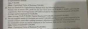 of capitalisation method.Ans. ₹ 50,000 Find out Goodwill by C... | Filo
