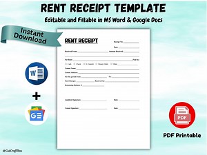 Editable Rent Receipt Template: Landlord Rental Payment Tracker (word, Google Docs, PDF) - Etsy