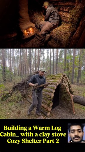 Building a Cozy Log Cabin with Clay Stove