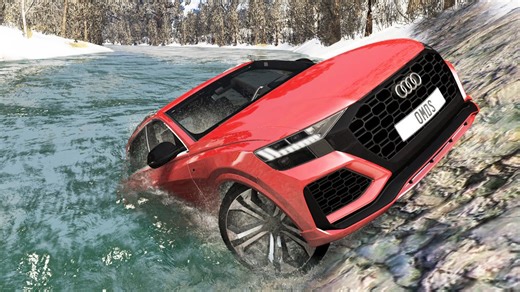 Cars take on a fast river and giant speed bump challenge
