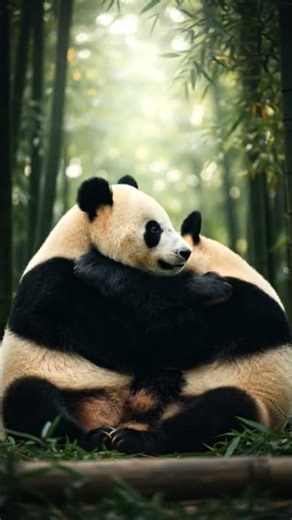 #DreamScreenAI “Two pandas sitting together and hugging each other gently, bamboo forest background