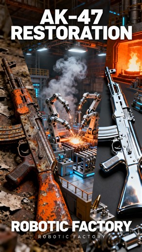 AK-47 Restoration in a Robotic Mini Factory | Rusty Gun to New Gun #aivideo #robot #shorts