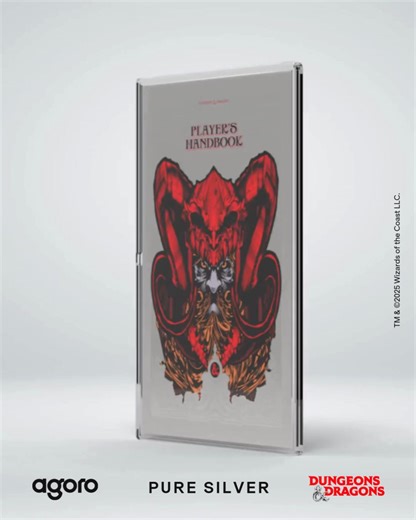 From tabletops around the world, to 1oz 999 pure silver. The Dungeons & Dragons Player’s Handbook is the debut silver foil in our guidebook series. This one is for the heroes, rogues, and dungeon masters. Only 1,000 exist. Ready to roll? | Agoro
