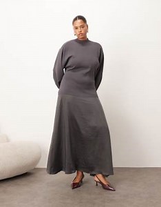 ARRANGE Curve hybrid sculpted sleeves maxi dress in charcoal | ASOS