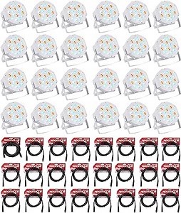 (24) RockPAR50 LED RGB Compact Par Can DJ/Club/Stage DMX Wash Light Bundle with (1) RDX3M25 25 Foot 3 Pin DMX Lighting Cable, (23) RDX3M10 10 Foot 3 Pin DMX Lighting Cable (48 Items)