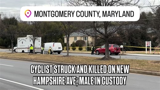 The DMV Live on Instagram: "Bicyclist struck and killed on the 15200 block of New Hampshire Ave in Cloverly, Maryland. A male in his 60s to 70s was pronounced dead at the hospital. Montgomery County Police conducted Field Sobriety Tests and a Portable Breathalyzer Test and took a male into custody at 4:37pm. It is unconfirmed what charges he is facing at this time; Montgomery County Police’s Crash Reconstruction Unit (CRU) continues to investigate. ⛔️ Northbound New Hampshire Ave remains blocked