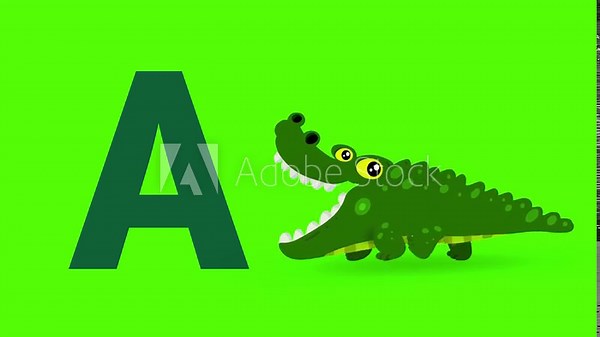 A letter big color like alligator cartoon animation. Animal loop. Educational serie with bold style character for children. Good for education movies, presentation, learning alphabet, etc...