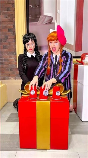 Agnes Unicorn Plays with Wednesday 🦄🖤🥤 #netflix #cosplay