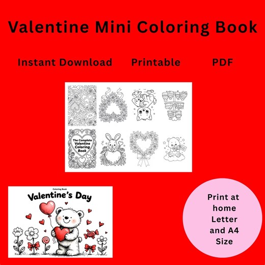 Valentine Mini Coloring Book - Printable Kids Valentine Activity - Classroom Party Favor - Non Candy Valentine - Etsy