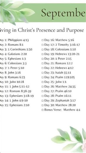 September Bible Reading. Living in Christ’s Presence and Purpose.