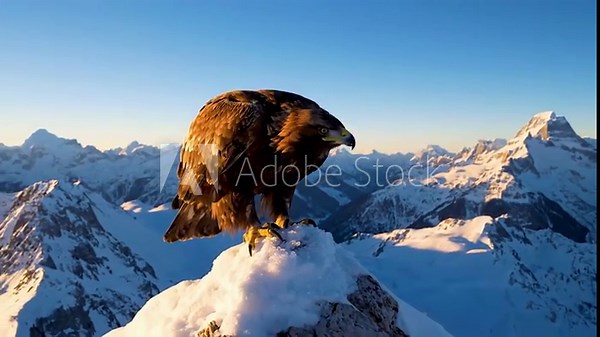 Magnificent golden eagle soaring effortlessly against a dramatic, cloud dappled mountain range, embodying freedom and untamed wilderness. Wide shot, tracking the eagle's flight path.