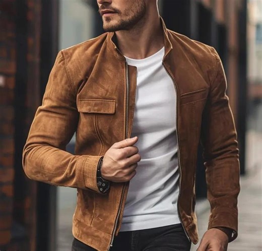 Men Tan Brown Geniune Suede Leather Bomber Jacket, Men Classic Premium Suede Leather Jacket, Slim Fit Western Outfit Jacket - Etsy