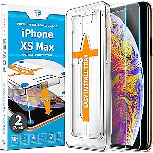 Power Theory Designed for iPhone Xs Max Screen Protector Tempered Glass [9H Hardness], Easy Install Kit, 99% HD Bubble Free Clear, Case Friendly, Anti-Scratch, 2 Pack