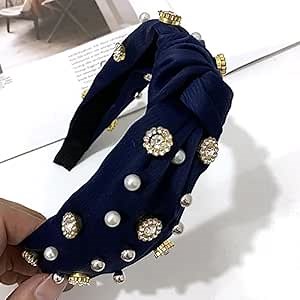 Twist Rhinestone Crystal Knotted Headbands for Hair Accessories - Women, Girls, Teens & Baby (Navy Blue)