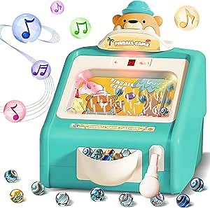 Mini Pinball Machine for Kids 8-12, Electronic Table top Arcade Games for Home with Lights & Music, Board Game with 30 Pinballs, Active Toy for Toddlers Boys Girls 3+ (Blue)