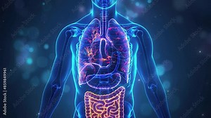 Anatomical x-ray human body anatomy. 3d human anatomy illustration with internal organ. Human Respiratory System Lungs Anatomy. Medical concept. 4K Videos