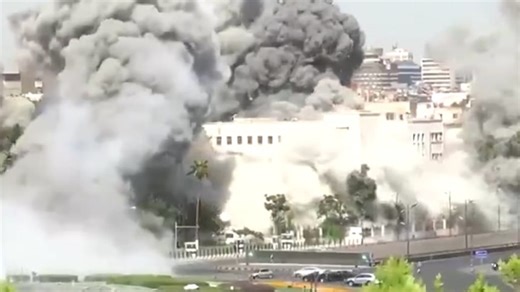 Syrian TV captures moment Israel bombs near Syrian Defense Ministry