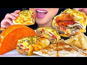 ASMR SPICY STEAK BURRITO, QUESADILLA & CRUNCHY TACOS (Eating Sounds) ASMR Phan