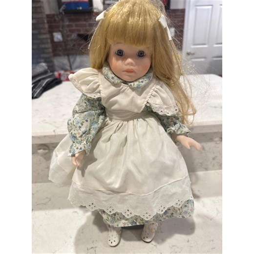 Vintage Mann Porcelain Doll 1988 Blonde Hair Blue Eyes Floral Dress Display - Etsy