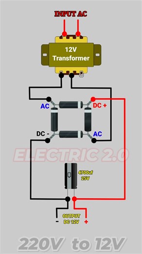 220V AC to 12V DC Circuit #reels #diy #fbshorts | Electric 2.0