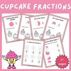 Mother's Day Fraction Worksheets – Cupcake Math Coloring Activity – Printable Fraction Matching for Kids - Etsy
