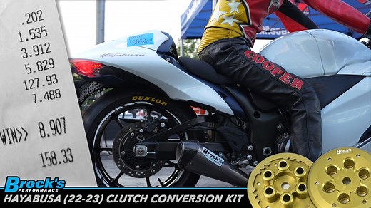 🔥Brock’s Hayabusa Gen3, Clutch Conversion Kit, Stands out at XDA Brock’s Performance recently released our new Suzuki Hayabusa Gen3 Clutch Conversion Kit with Ultra Mod to the masses. This past weekend Patrick Cooper entered his Hayabusa in the XDA Super Stock class to test how it measured up to the competition. Right off the hit, the bike launched smoother with a 9.159 at 157.82 off the trailer. His second pass improved to 9.041 at 157.26 mph to set him up in the middle of the qualifying field