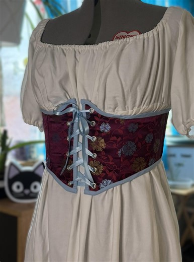 Deep Wine Front-lace Corset With Blue Trim - Etsy